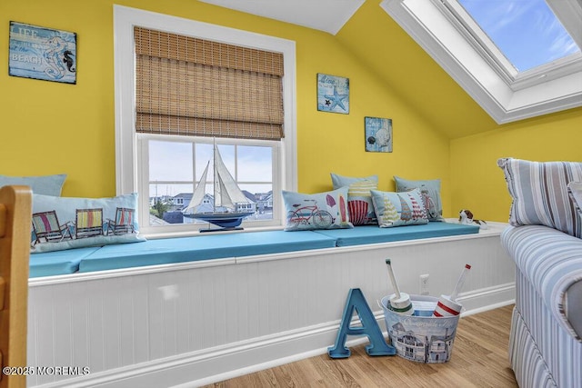 200 San Fernando Dr, Lavallette, NJ 08735 - bedroom featuring a skylight, wood finished floors, and lofted ceiling