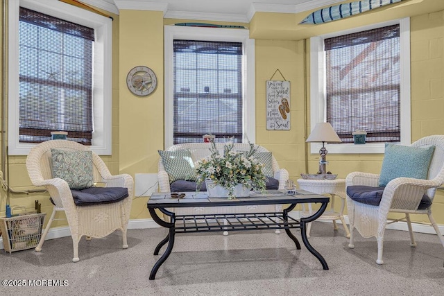 200 San Fernando Dr, Lavallette, NJ 08735 - interior space with ornamental molding, speckle patterned floor, baseboards, and plenty of natural light