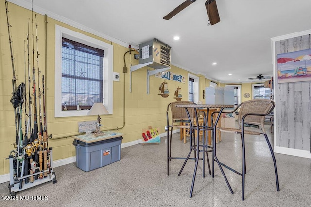 200 San Fernando Dr, Lavallette, NJ 08735 - recreation room with ceiling fan, recessed lighting, ornamental molding, and baseboards