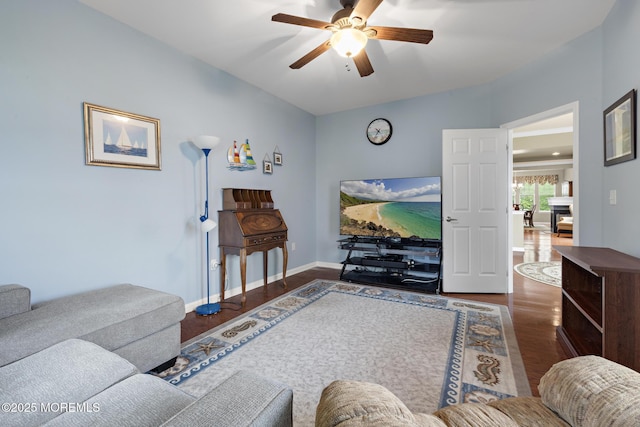 12 Stemson Ct, Little Egg Harbor, NJ 08087 - living room with a ceiling fan, wood finished floors, and baseboards