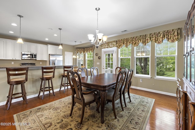 12 Stemson Ct, Little Egg Harbor, NJ 08087 - dining space featuring a chandelier, baseboards, dark wood finished floors, and recessed lighting