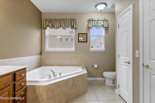 12 Stemson Ct, Little Egg Harbor, NJ 08087 - bathroom featuring a garden tub, vanity, tile patterned floors, and toilet