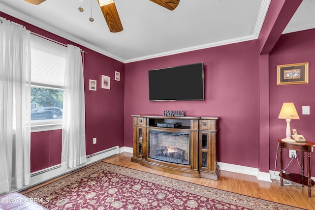 2 Miriam Dr, Matawan, NJ 07747 - living room with ceiling fan, wood finished floors, baseboards, and ornamental molding