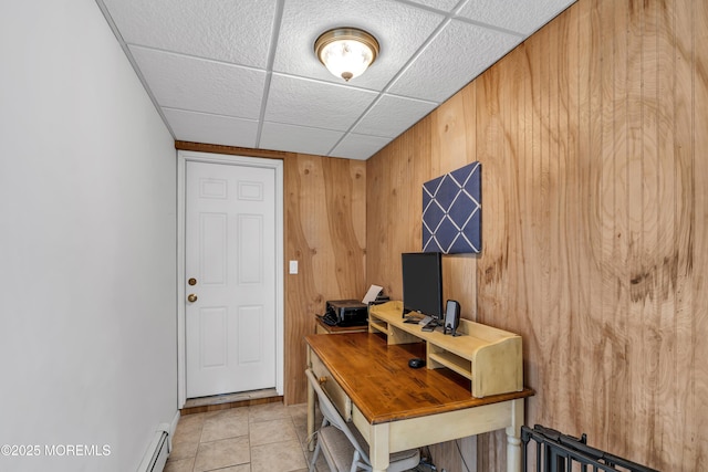 2 Miriam Dr, Matawan, NJ 07747 - home office featuring a drop ceiling, wooden walls, light tile patterned flooring, and baseboards
