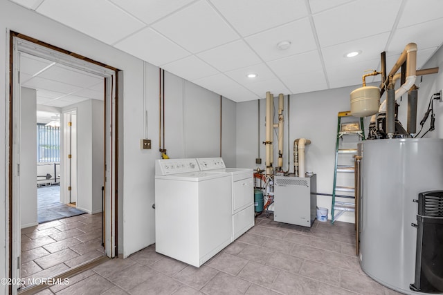 2 Miriam Dr, Matawan, NJ 07747 - laundry room with gas water heater, separate washer and dryer, recessed lighting, a heating unit, and baseboards