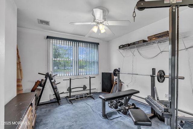 2 Miriam Dr, Matawan, NJ 07747 - exercise area featuring carpet floors, a ceiling fan, and baseboard heating
