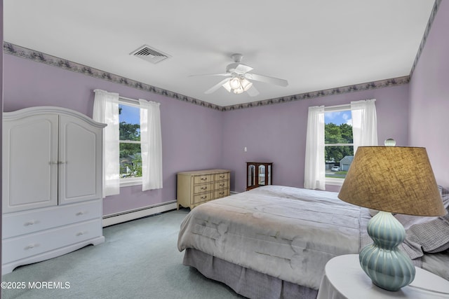 2 Miriam Dr, Matawan, NJ 07747 - bedroom featuring a baseboard radiator, carpet floors, multiple windows, and a ceiling fan