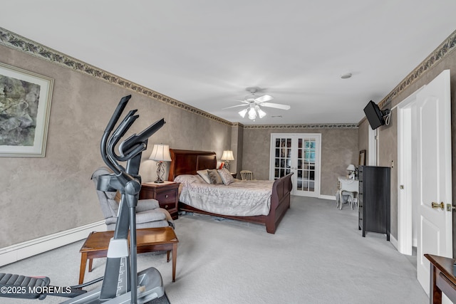 2 Miriam Dr, Matawan, NJ 07747 - carpeted bedroom with french doors, a ceiling fan, and baseboards