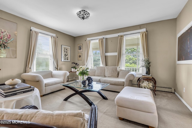 75 Portland Rd, Highlands, NJ 07732 - living area with plenty of natural light, carpet flooring, and a baseboard heating unit