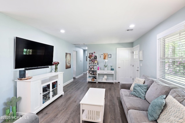 629 Alpine St, Forked River, NJ 08731 - living area with dark wood-type flooring, baseboards, and recessed lighting