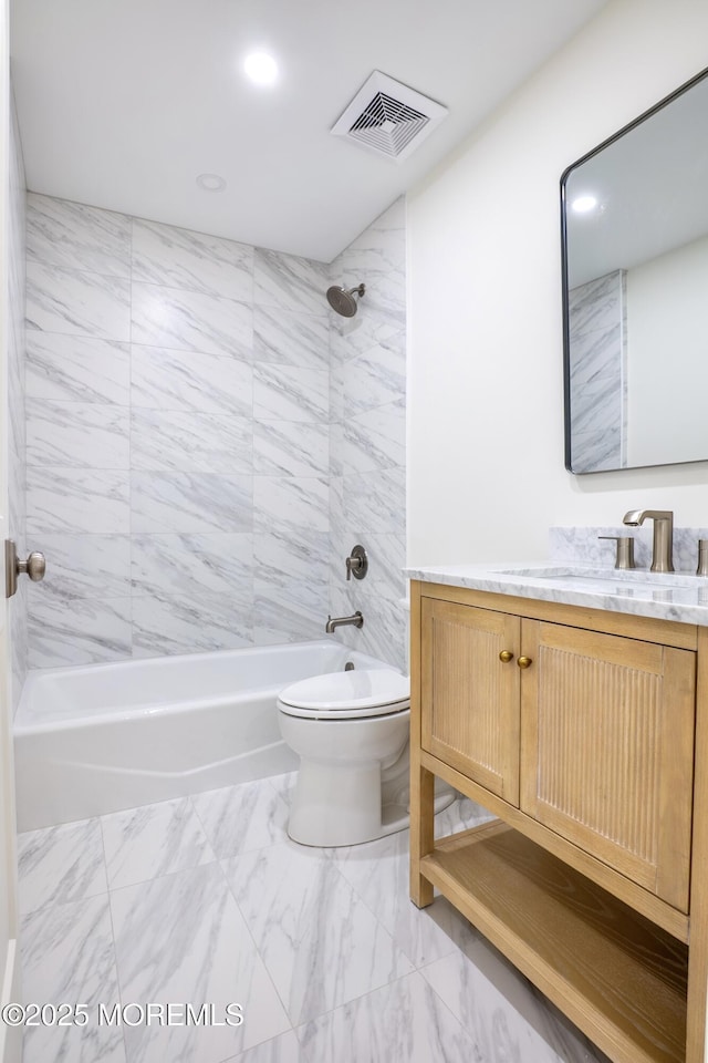 205 Parkway Pt, Pleasant Beach, NJ 08742 - full bath with tub / shower combination, vanity, marble look tiles, toilet, and recessed lighting