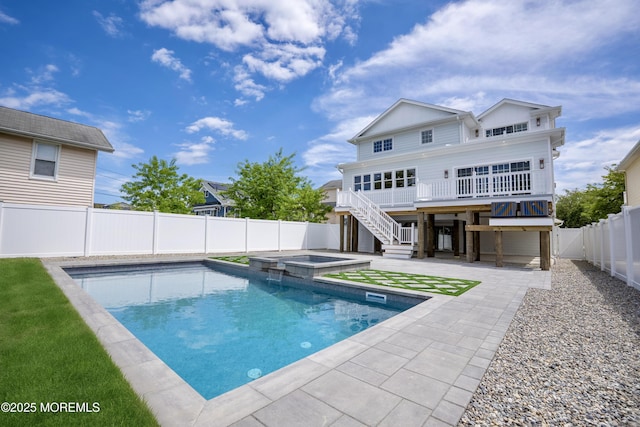 205 Parkway Pt, Pleasant Beach, NJ 08742 - view of pool with a fenced backyard, stairs, a patio area, and a pool with connected hot tub