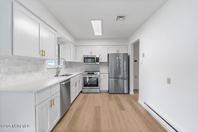 8 Holmes Ct, Brick, NJ 08724 - kitchen with appliances with stainless steel finishes, light wood-style flooring, white cabinets, decorative backsplash, and light countertops