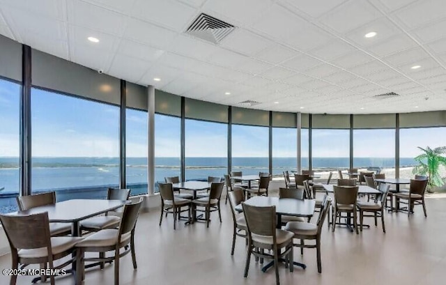 1 Scenic Dr Unit 511, Highlands, NJ 07732 - dining room with a wall of windows, a water view, and recessed lighting
