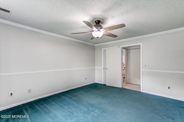 5-3 Portland Ct, Freehold, NJ 07728 - spare room with ceiling fan, carpet, ornamental molding, a textured ceiling, and baseboards