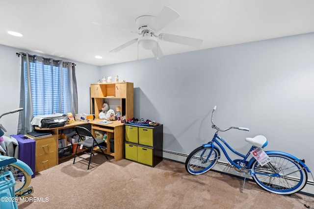 660 Summit Ave, Kenilworth, NJ 07033 - office area featuring light carpet, a ceiling fan, and recessed lighting
