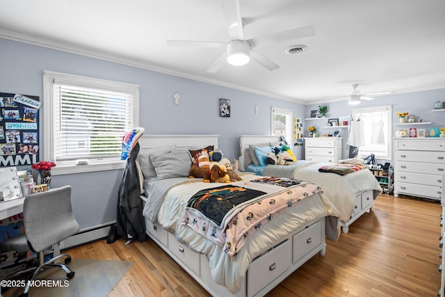 660 Summit Ave, Kenilworth, NJ 07033 - bedroom featuring crown molding, light wood-style floors, and ceiling fan