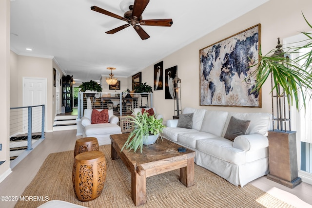 1 Portland Rd Unit 13, Highlands, NJ 07732 - living area with a ceiling fan, wood finished floors, and recessed lighting