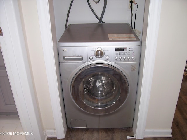 364 Westwood Ave Unit 12, Long Branch, NJ 07740 - laundry room featuring washer / dryer and wood finished floors