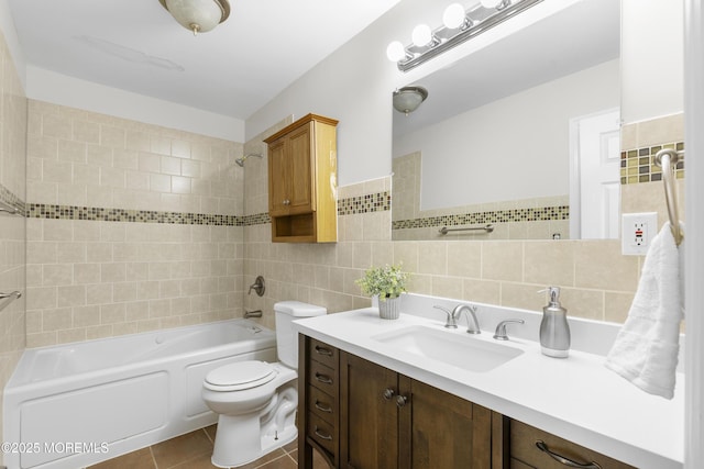 5 S Dakota Ave, Jackson, NJ 08527 - bathroom with vanity, shower / bath combination, toilet, tile patterned flooring, and tile walls