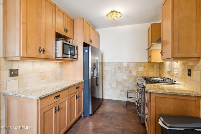 228 Albert Pl, Elberon, NJ 07740 - kitchen with appliances with stainless steel finishes, exhaust hood, light stone countertops, and backsplash