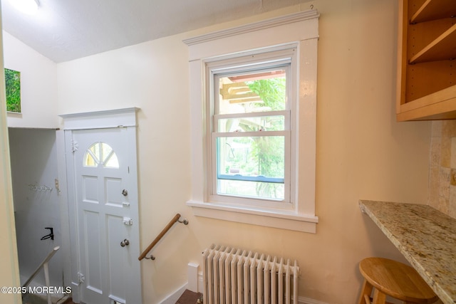 228 Albert Pl, Elberon, NJ 07740 - foyer entrance featuring radiator, healthy amount of natural light, baseboards, and vaulted ceiling
