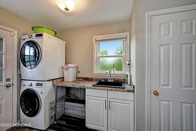 2 Hampton Hollow Dr, Perrineville, NJ 08535 - laundry area featuring stacked washer and clothes dryer and cabinet space