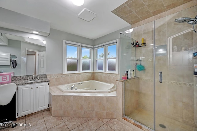 2 Hampton Hollow Dr, Perrineville, NJ 08535 - bathroom featuring vanity, a garden tub, a stall shower, and tile patterned floors