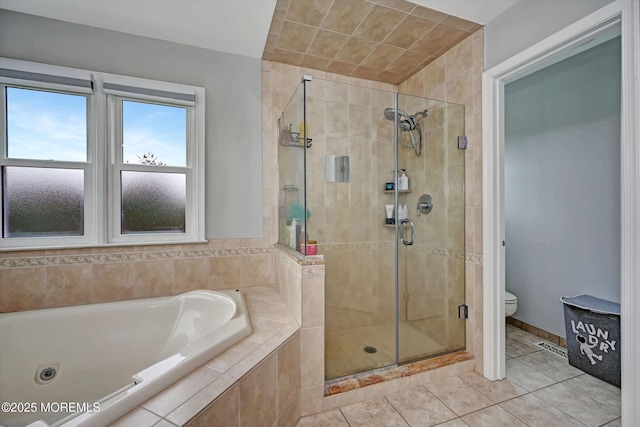 2 Hampton Hollow Dr, Perrineville, NJ 08535 - full bath with a tub with jets, toilet, a shower stall, and tile patterned floors