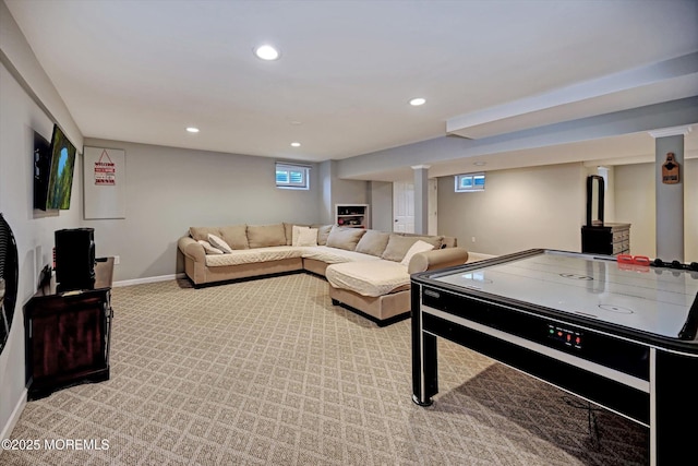 2 Hampton Hollow Dr, Perrineville, NJ 08535 - recreation room featuring baseboards, light colored carpet, and recessed lighting