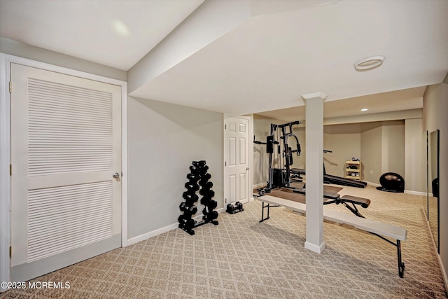 2 Hampton Hollow Dr, Perrineville, NJ 08535 - workout area with light colored carpet, baseboards, and recessed lighting