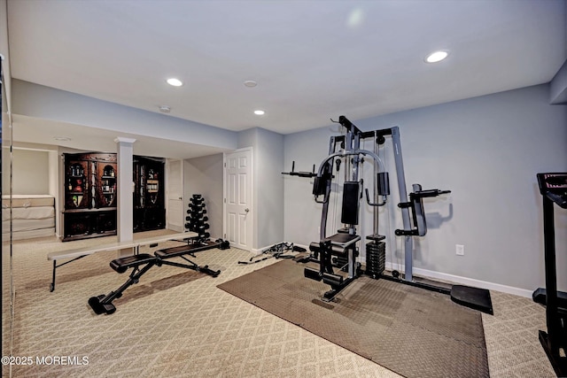 2 Hampton Hollow Dr, Perrineville, NJ 08535 - exercise room with baseboards, carpet flooring, and recessed lighting