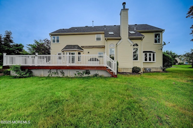 2 Hampton Hollow Dr, Perrineville, NJ 08535 - back of house featuring a chimney, a deck, and a lawn