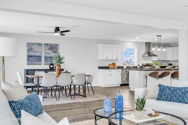 231 Cedar Island Dr, Brick, NJ 08723 - living area with wood finished floors, recessed lighting, baseboards, and a ceiling fan