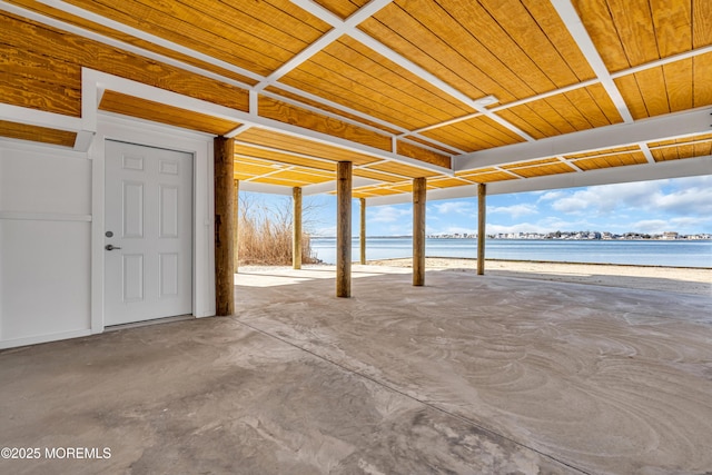 231 Cedar Island Dr, Brick, NJ 08723 - garage with view of water and beach and wooden ceiling
