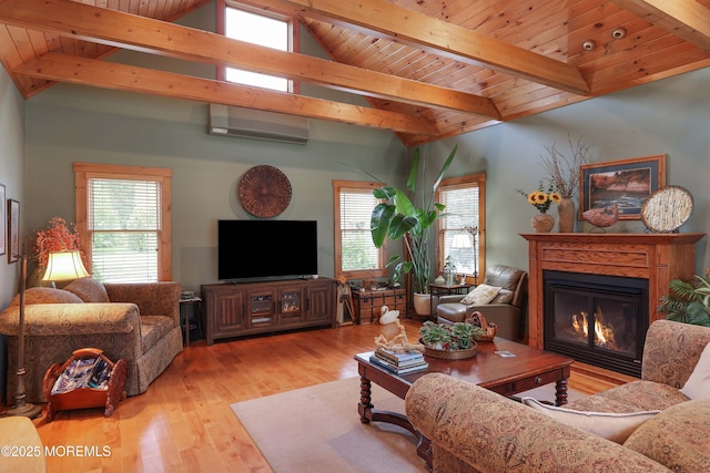 146 Morningside Ave, Union Beach, NJ 07735 - living area with a glass covered fireplace, wooden ceiling, and wood finished floors