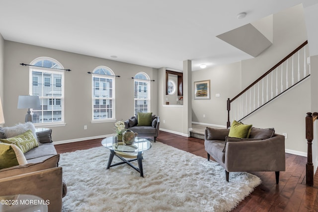 52 Pate Dr, Middletown, NJ 07748 - living area with wood finished floors, stairway, and baseboards
