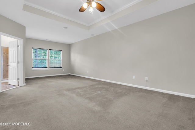 52 Pate Dr, Middletown, NJ 07748 - carpeted empty room with crown molding, ceiling fan, baseboards, and a raised ceiling