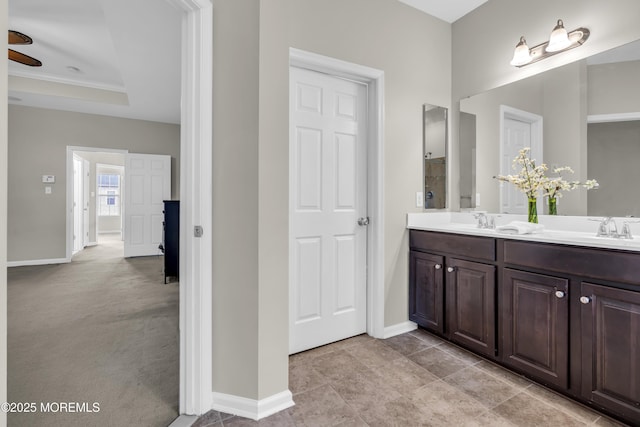 52 Pate Dr, Middletown, NJ 07748 - full bath with baseboards, double vanity, and a raised ceiling