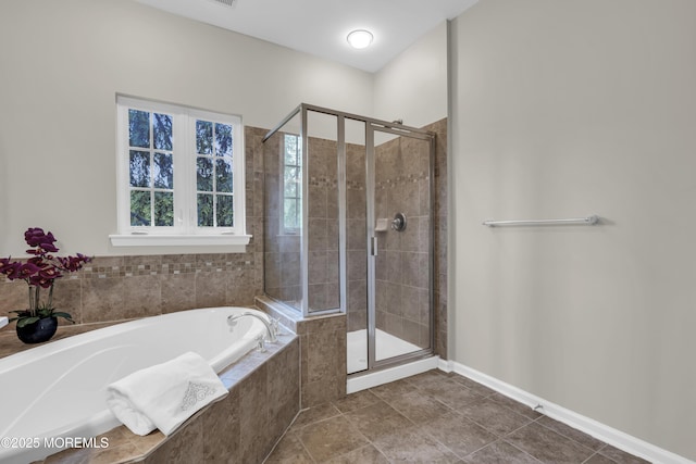 52 Pate Dr, Middletown, NJ 07748 - full bath with a bath, a stall shower, tile patterned flooring, and baseboards