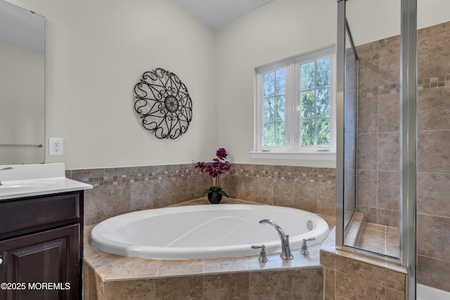 52 Pate Dr, Middletown, NJ 07748 - bathroom featuring vanity, a garden tub, and a shower stall