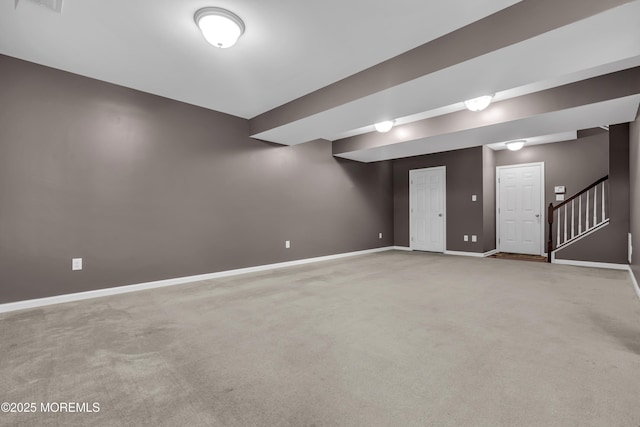 52 Pate Dr, Middletown, NJ 07748 - finished basement featuring carpet flooring, baseboards, and stairway