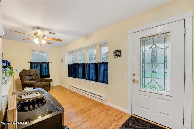 2B Greenwood Ln Unit 62, Whiting, NJ 08759 - foyer with a baseboard radiator, light wood finished floors, a ceiling fan, and baseboards