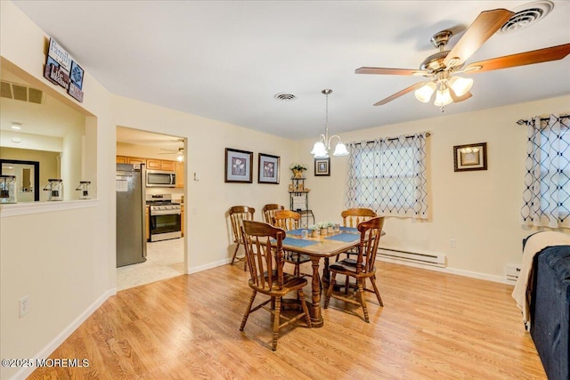 2B Greenwood Ln Unit 62, Whiting, NJ 08759 - dining area with ceiling fan, light wood-type flooring, and baseboard heating