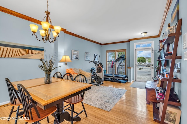 18 Skimmer Ln Unit 53, Bayville, NJ 08721 - dining area featuring ornamental molding, a chandelier, light wood finished floors, and baseboards
