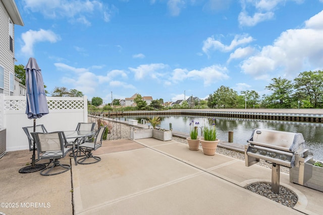 18 Skimmer Ln Unit 53, Bayville, NJ 08721 - view of patio / terrace with a water view, area for grilling, and outdoor dining space