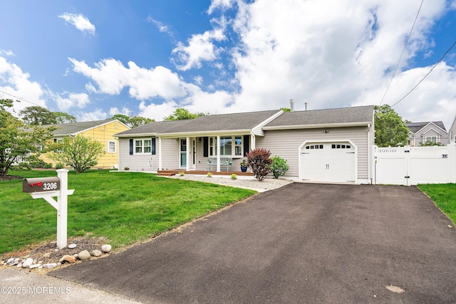 3206 Chicopee Pl, Point Pleasant, NJ 08742 - ranch-style house with an attached garage, a gate, a porch, and asphalt driveway