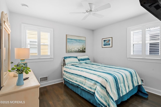 3206 Chicopee Pl, Point Pleasant, NJ 08742 - bedroom featuring baseboards, multiple windows, wood finished floors, and ceiling fan
