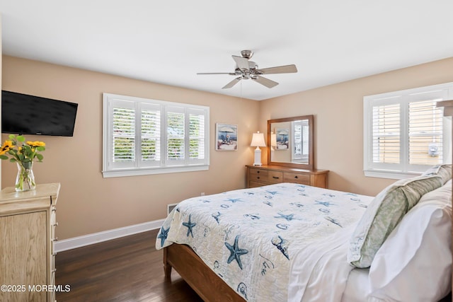 3206 Chicopee Pl, Point Pleasant, NJ 08742 - bedroom featuring baseboards, dark wood finished floors, and ceiling fan