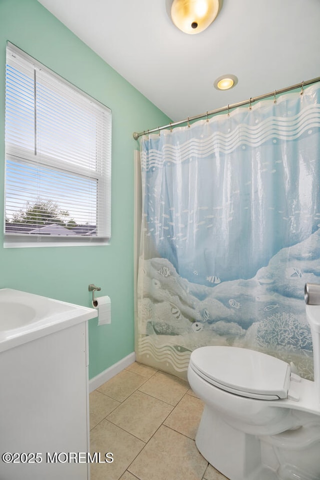 13 Lake Superior Dr, Little Egg Harbor, NJ 08087 - full bathroom featuring tile patterned floors, toilet, baseboards, vanity, and a shower with curtain